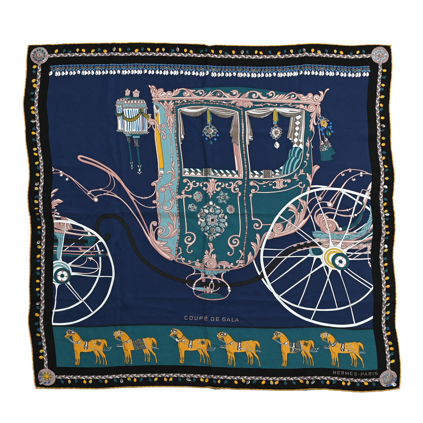 Silk Coupe De Gala Wash Scarf 90 Marine Petrole Miel