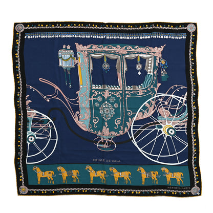 Hermes Silk Coupe De Gala Wash Scarf 90 Marine Petrole Miel 1 of 10