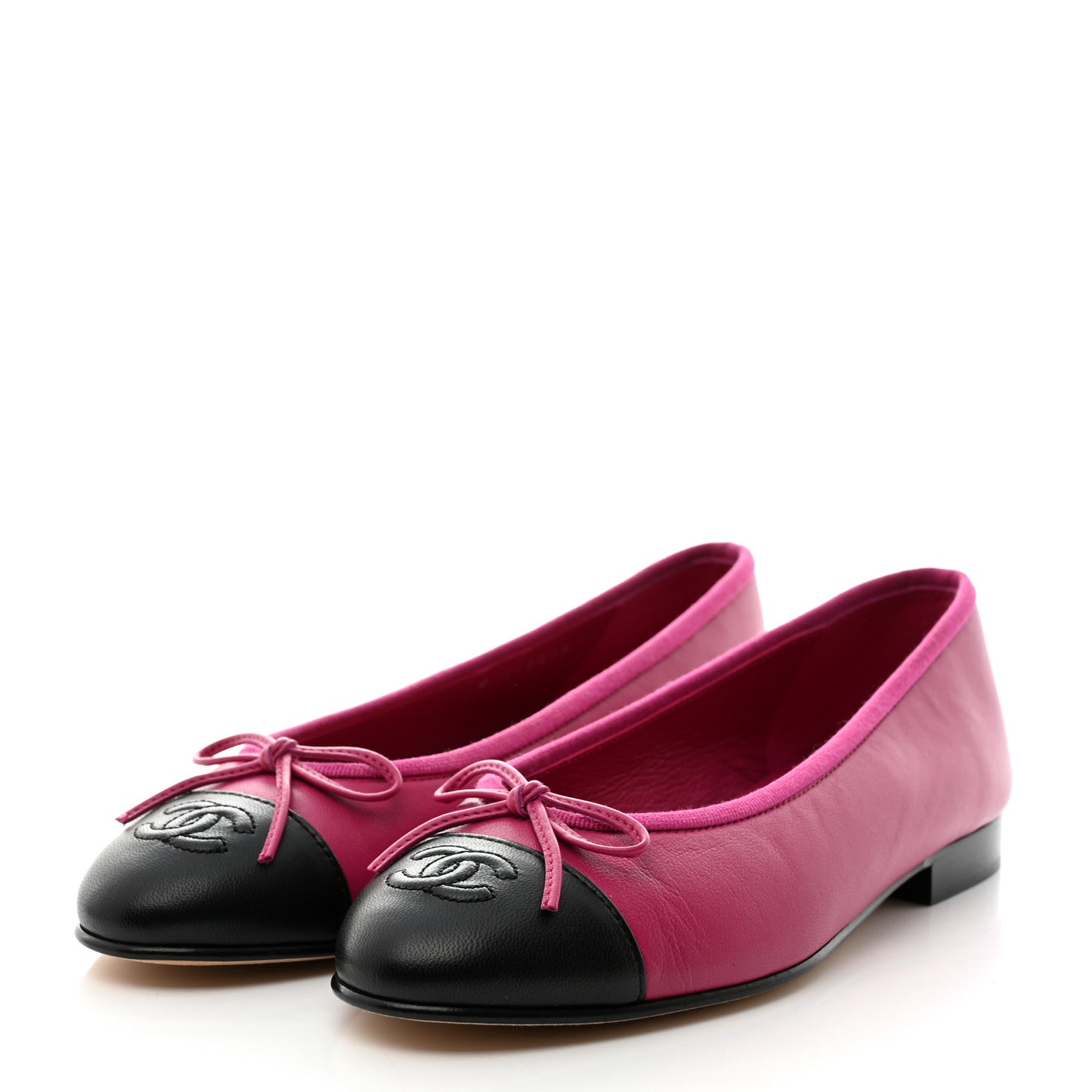 Lambskin Cap Toe CC Ballerina Flats 36.5 Fuchsia Black