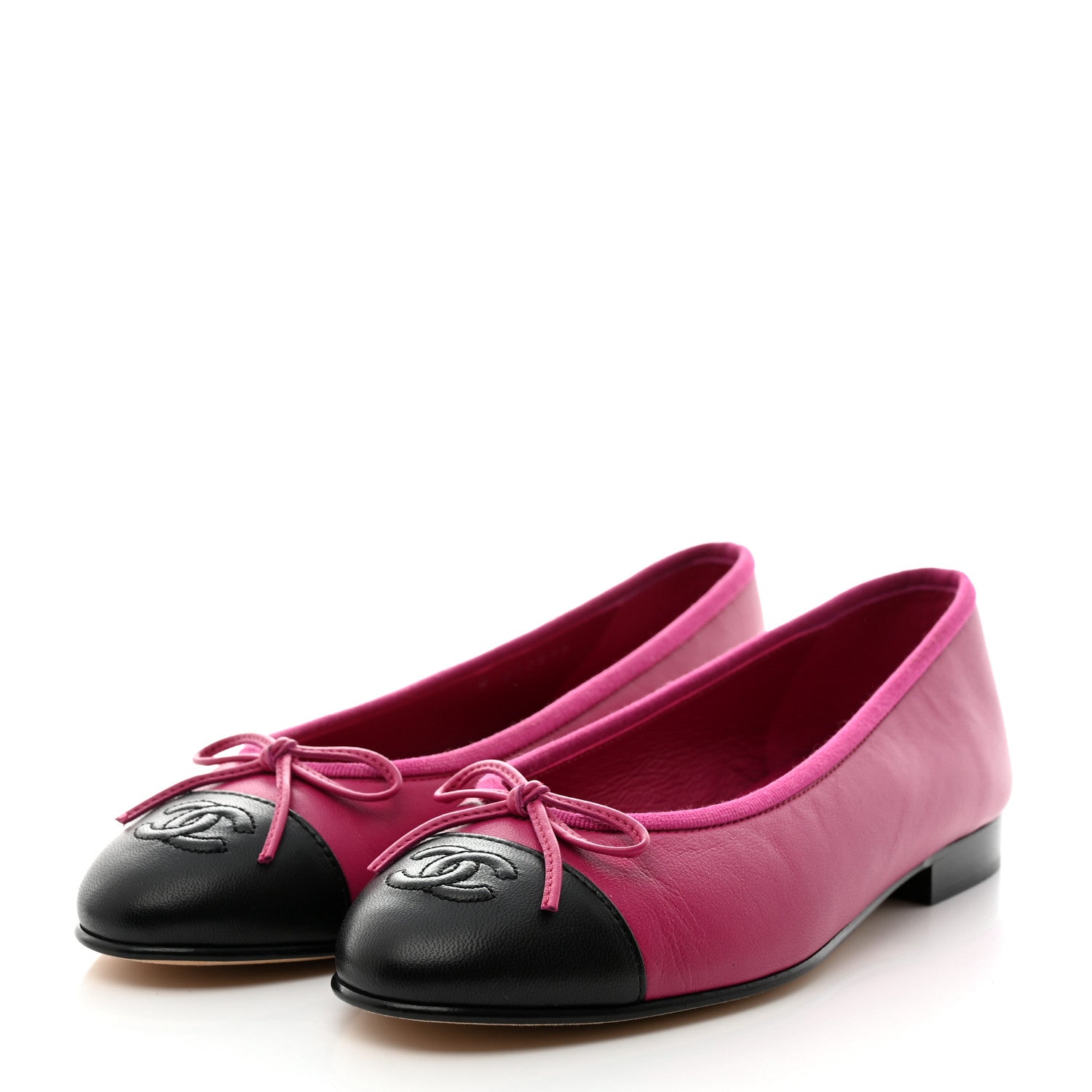 Chanel Lambskin Cap Toe CC Ballerina Flats 36.5 Fuchsia Black 3 of 9