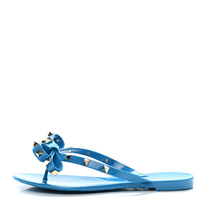 Valentino Garavani PVC Jelly Rockstud Bow Thong Sandals 35 Blue 1 of 8