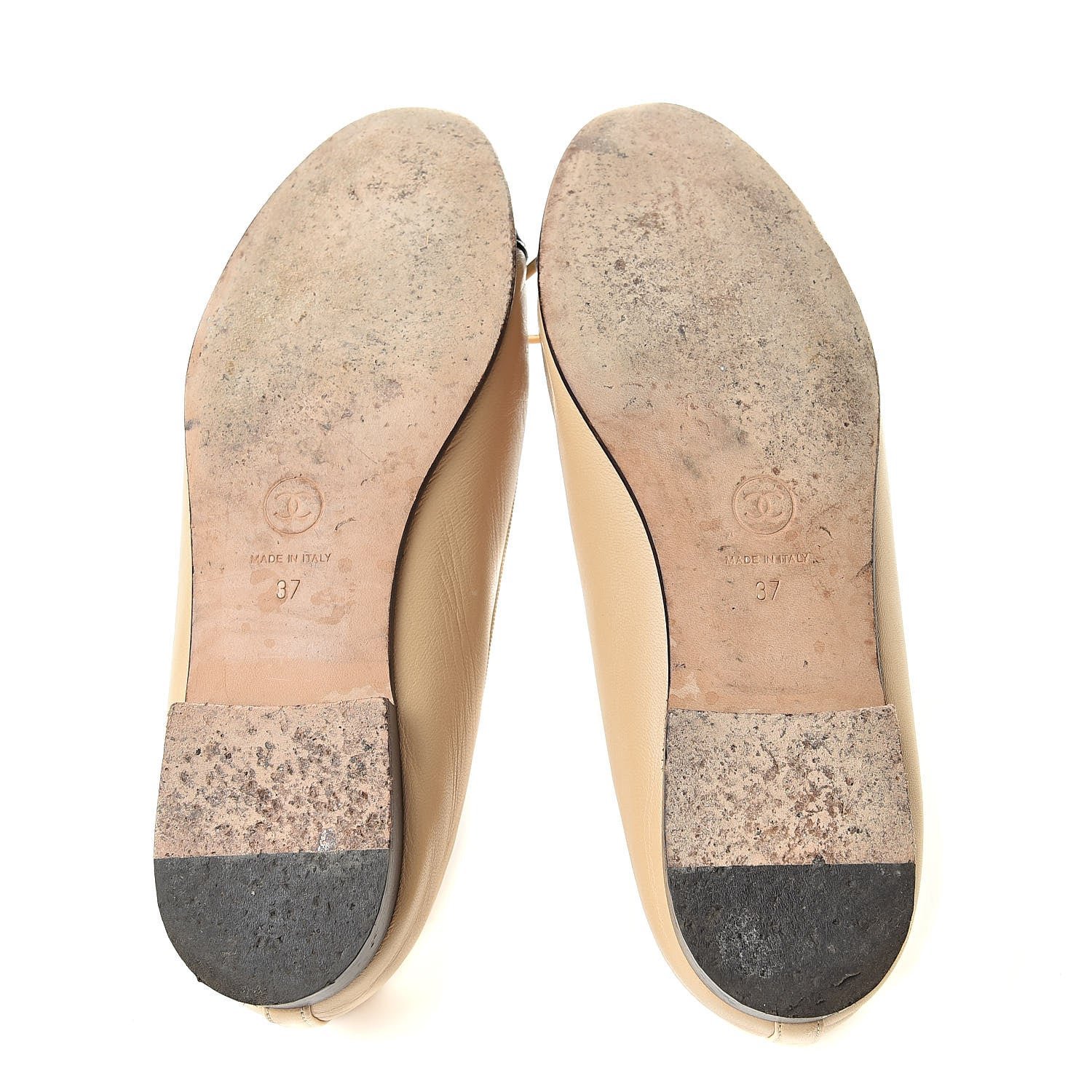 Chanel Lambskin Cap Toe CC Ballerina Flats 37 Beige Black 6 of 13