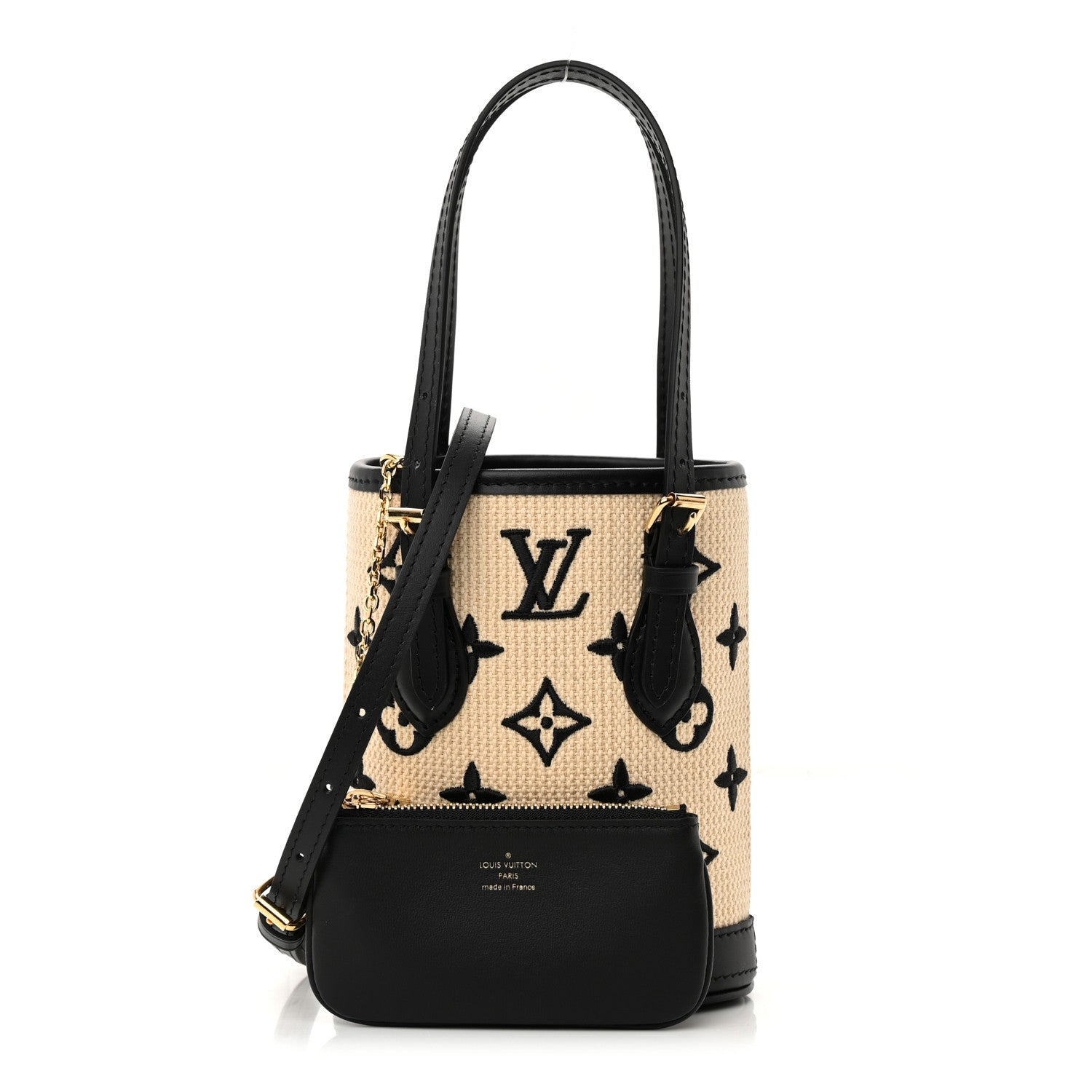 Louis Vuitton Cotton Calfskin Monogram Nano Bucket Bag Black 1 of 11