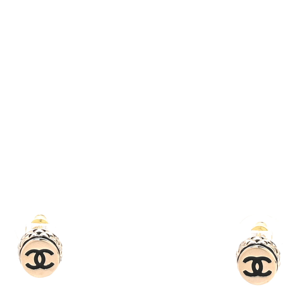 Chanel Metal Enamel CC Round Earrings Black Gold 1 of 4