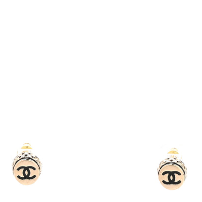 Chanel Metal Enamel CC Round Earrings Black Gold 1 of 4