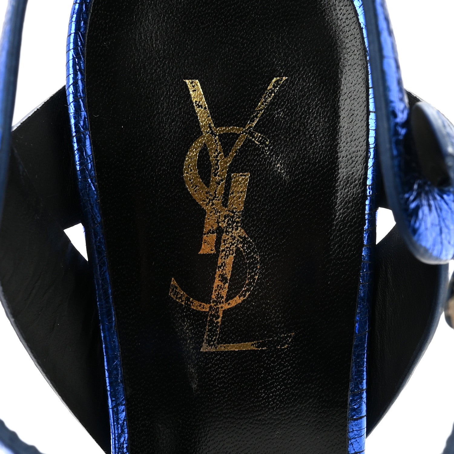 Saint Laurent Metallic Calfskin Tribute 105 Platform Sandals 37 Blue 7 of 13
