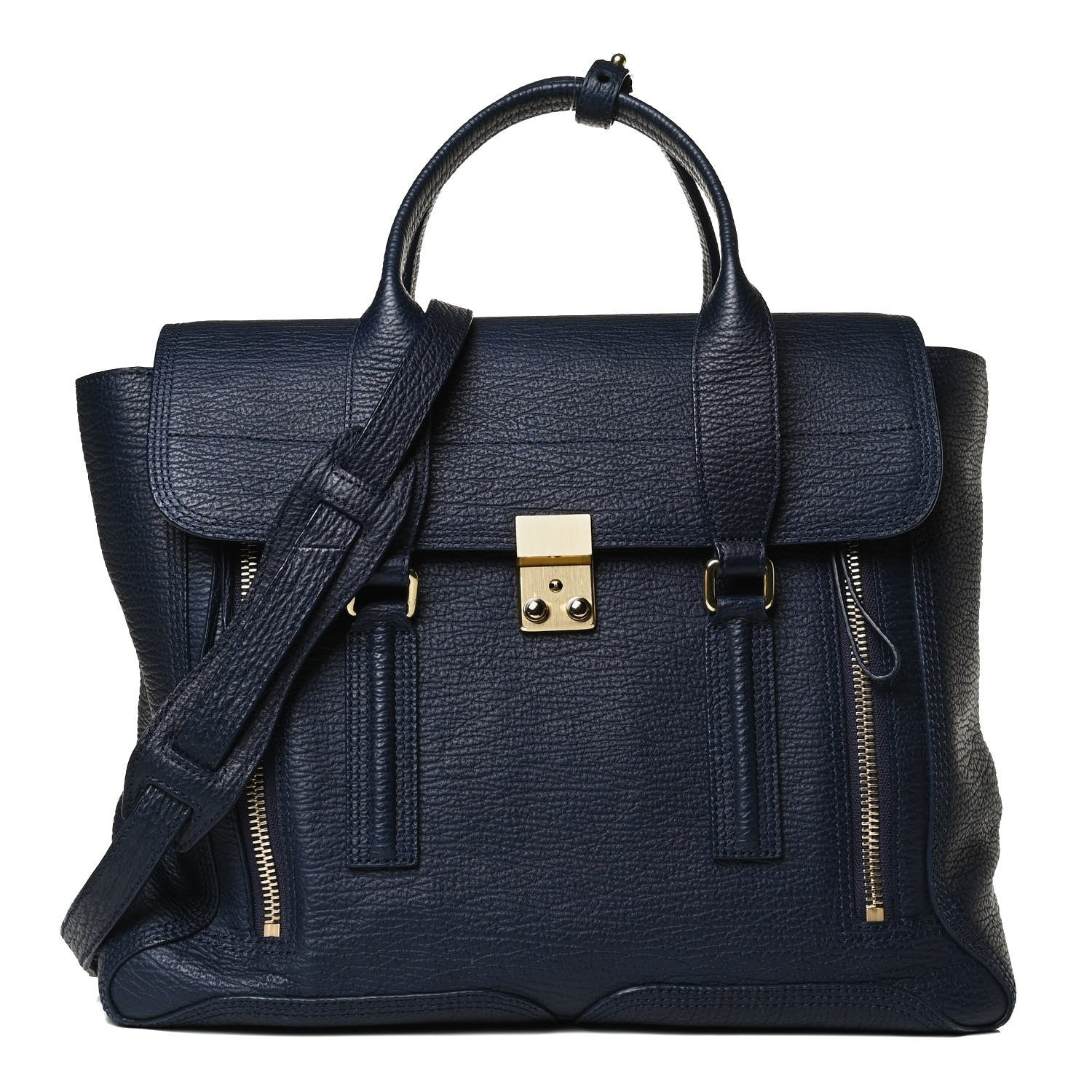 3.1 Phillip Lim Textured Calfskin Large Pashli Satchel Ink 1 of 14