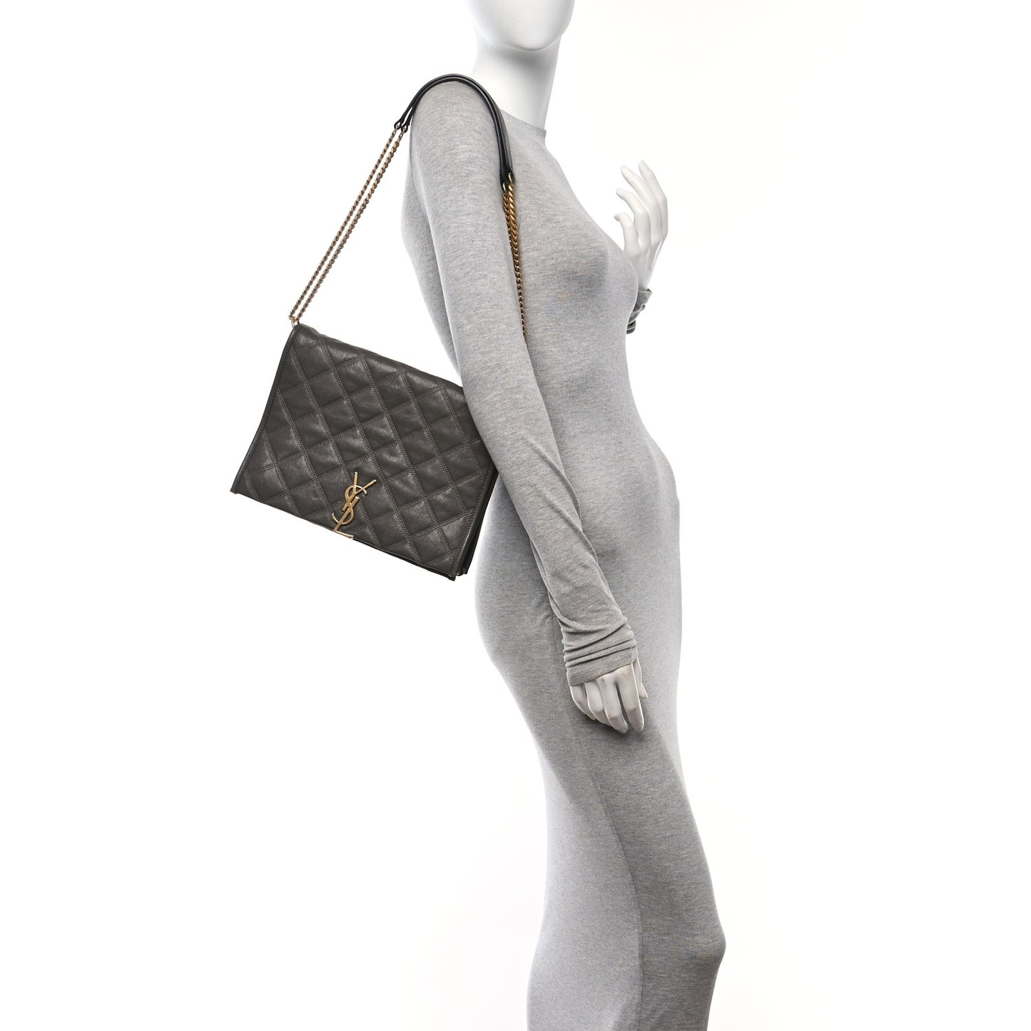 Lambskin Quilted Mini Becky Chain Bag Grey Kaki