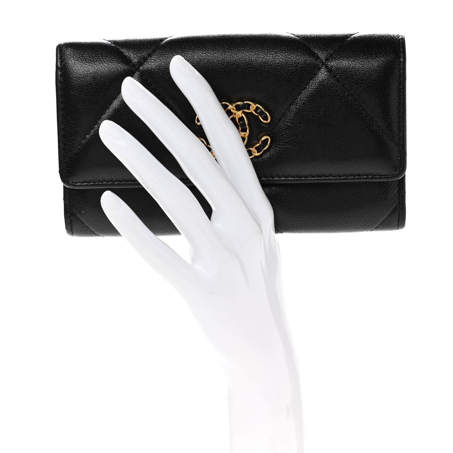 Chanel Shiny Goatskin Quilted Chanel 19 Flap Wallet Black 3 of 10