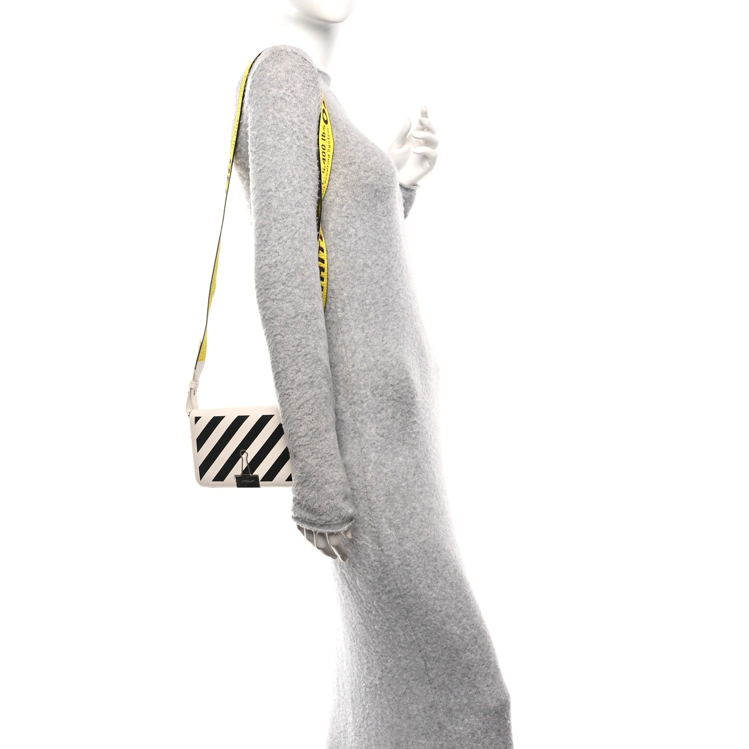 Off-White Saffiano Striped Mini Diag Binder Clip Bag White Black