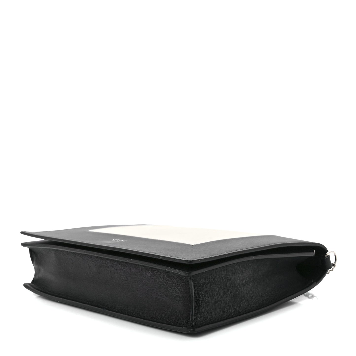 Smooth Lambskin Frame Evening Chain Clutch Black White