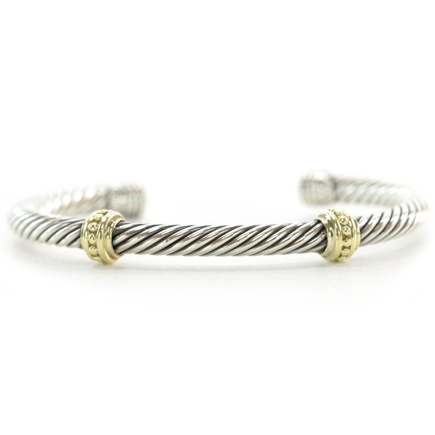 Sterling Silver 14K Yellow Gold 5mm Cable Classics Two Station Bracelet