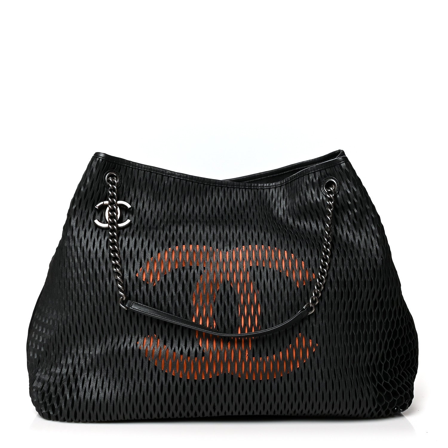 Chanel Calfskin Laser Cut Perforated CC Tote Black 1 of 12