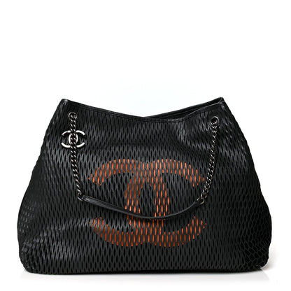 Chanel Calfskin Laser Cut Perforated CC Tote Black 1 of 12