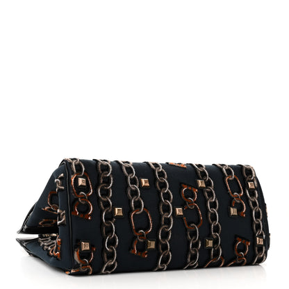 Salvatore Ferragamo Embroidered Canvas Calfskin The Studio Bag Navy Black 4 of 9