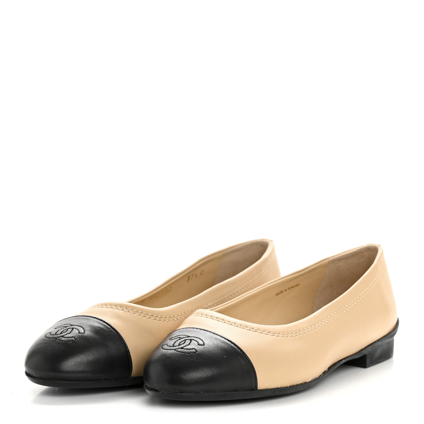 Lambskin Cap Toe CC Uniform Ballerina Flats 37.5 Beige Black