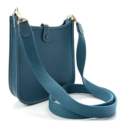 Hermes Taurillon Clemence Evelyne TPM New Blue Jean 3 of 9