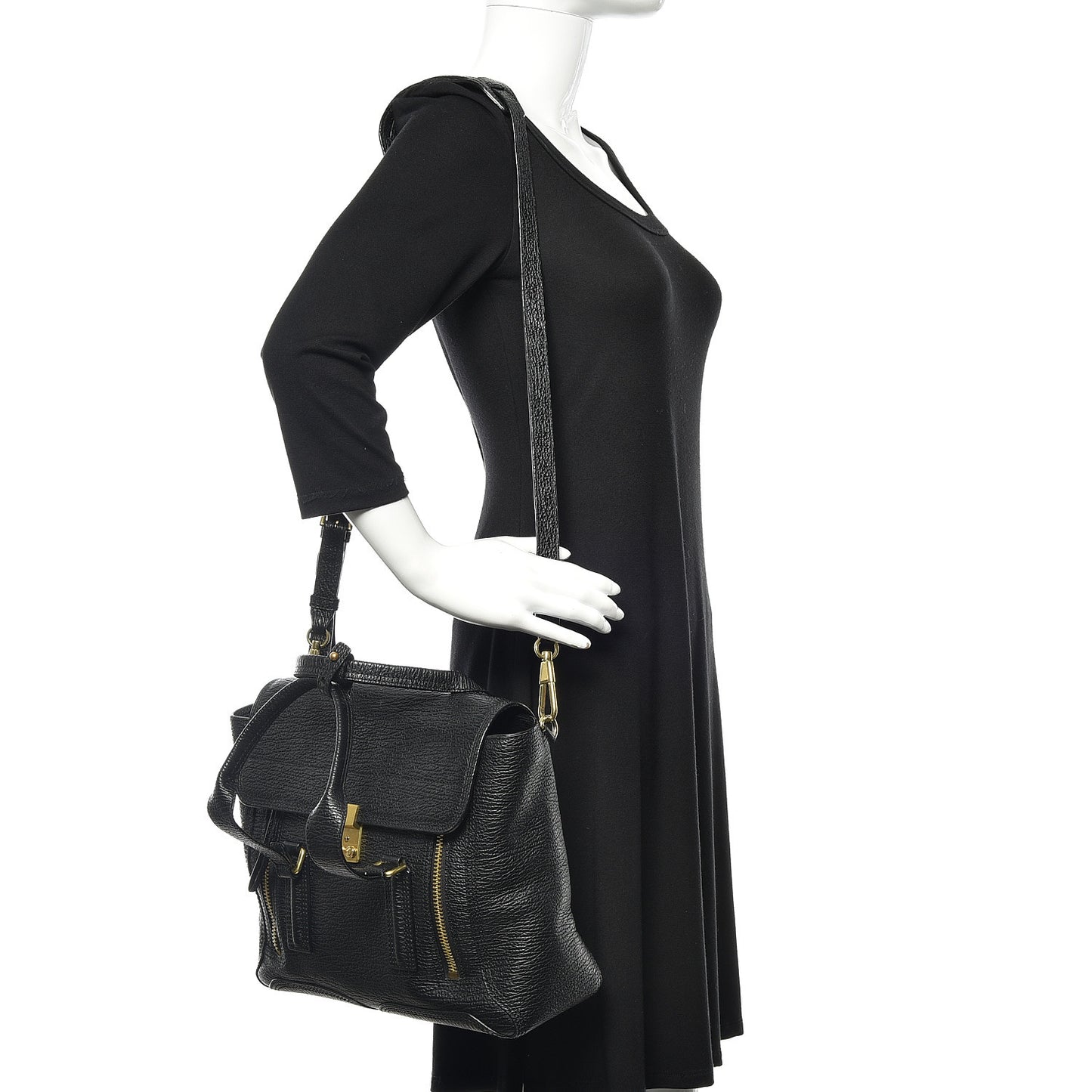 3.1 Textured Calfskin Medium Pashli Satchel Black