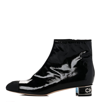 Chanel Patent Goatskin Grosgain Cap Toe Short Ankle Boots 40.5 Black 1 of 9