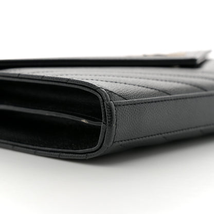 Saint Laurent Grain De Poudre Matelasse Chevron Monogram Chain Wallet Black 9 of 13