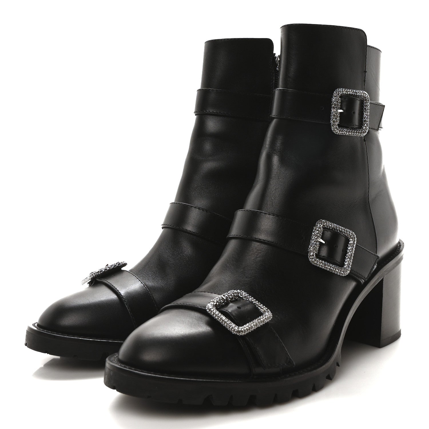 Jimmy Choo Calfskin Crystal Buckle Hank Boots 38 Black 4 of 8