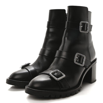 Jimmy Choo Calfskin Crystal Buckle Hank Boots 38 Black 4 of 8