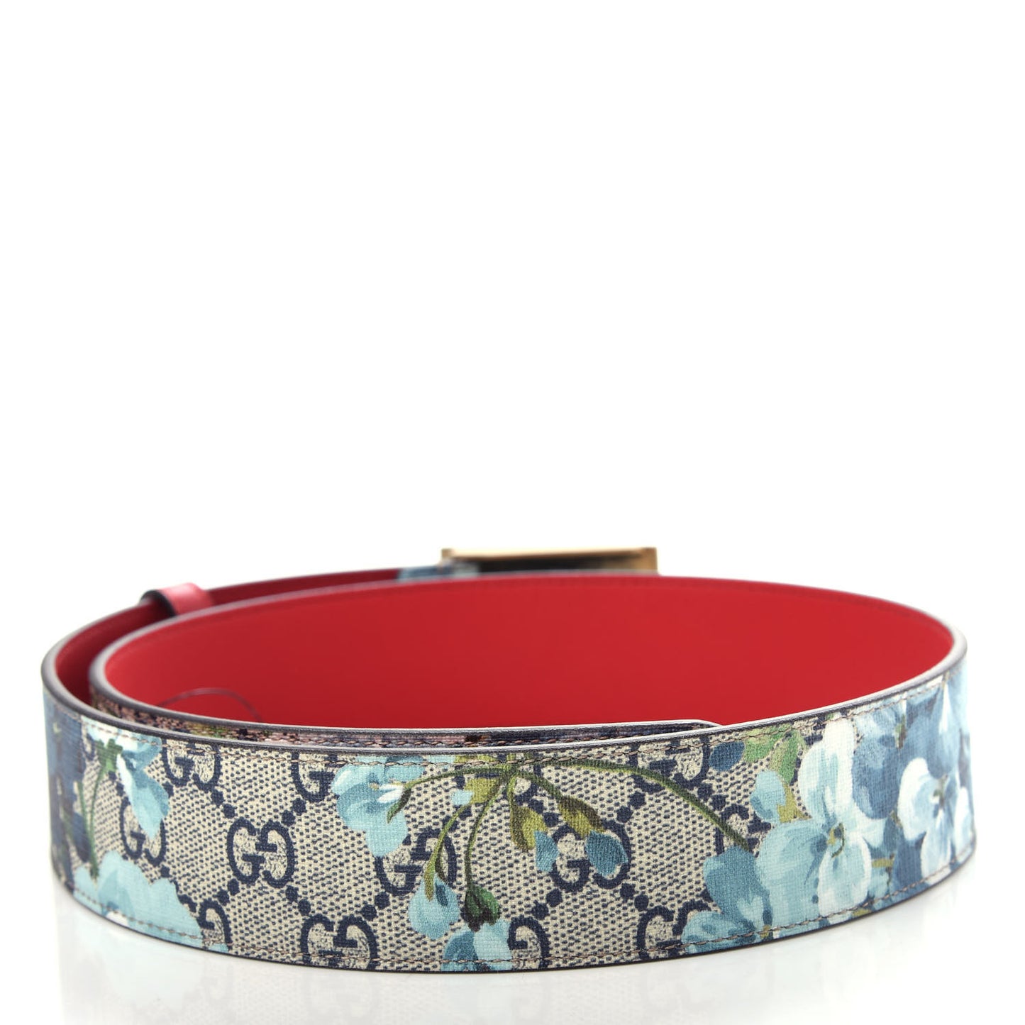 GG Plus Monogram Blooms Plaque Belt 80 32 Blue
