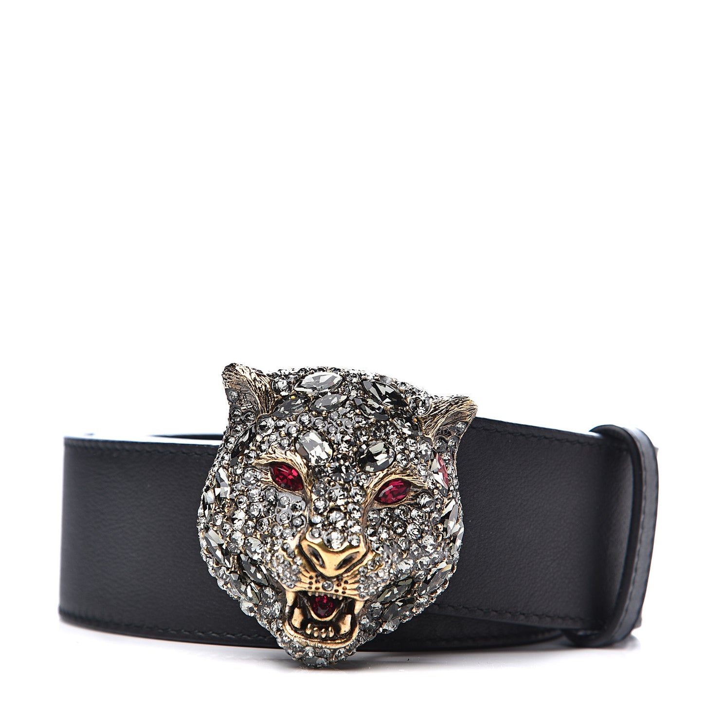 Calfskin Crystal Tiger Head Buckle Belt 85 34 Black