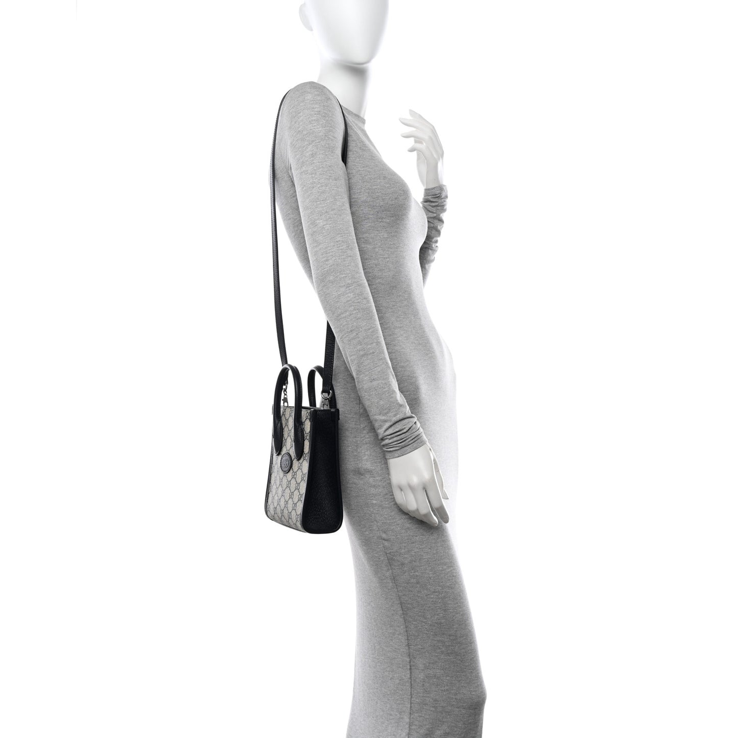 GG Supreme Monogram Textured Dollar Calfskin Mini Retro Interlocking G Tote Bag Beige Blue