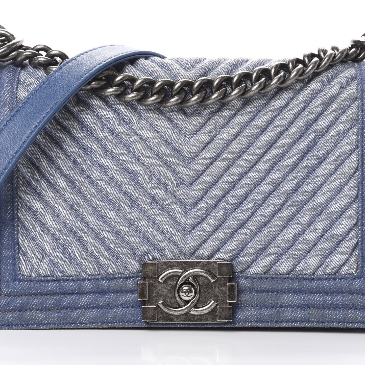 Denim Chevron Quilted Medium Boy Flap Blue