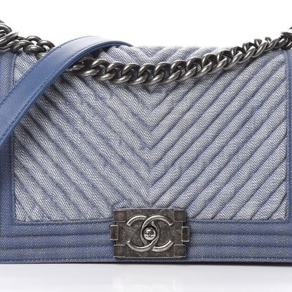 Chanel Denim Chevron Quilted Medium Boy Flap Blue 7 of 9