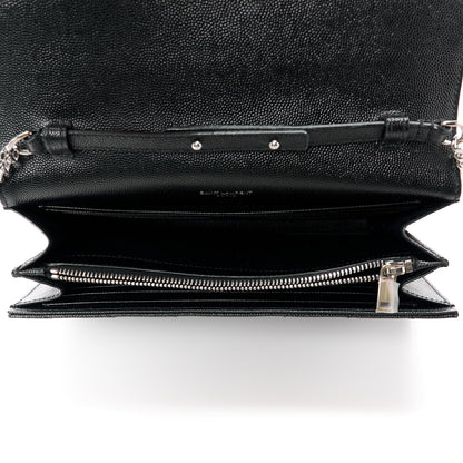 Saint Laurent Grain De Poudre Matelasse Chevron Monogram Chain Wallet Black 5 of 14