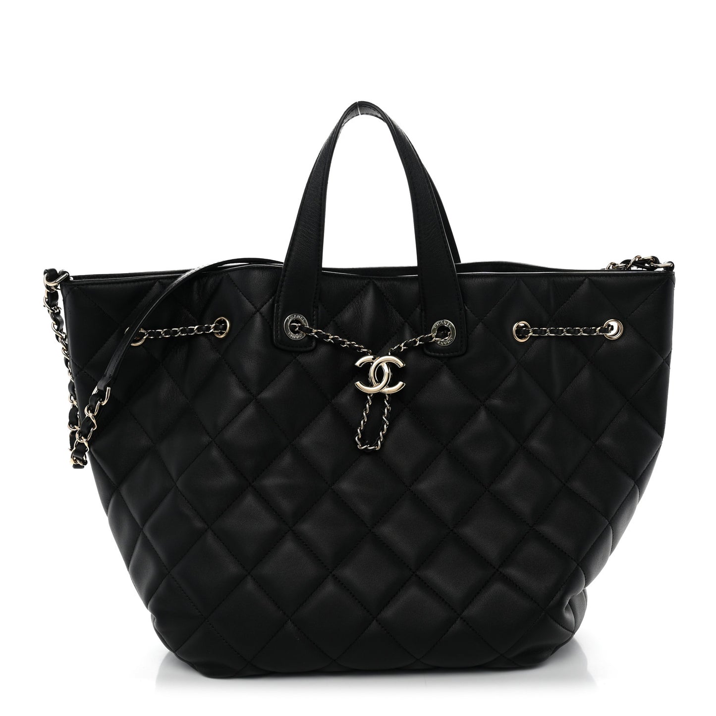 Lambskin Quilted CC Dweller Drawstring Tote Black
