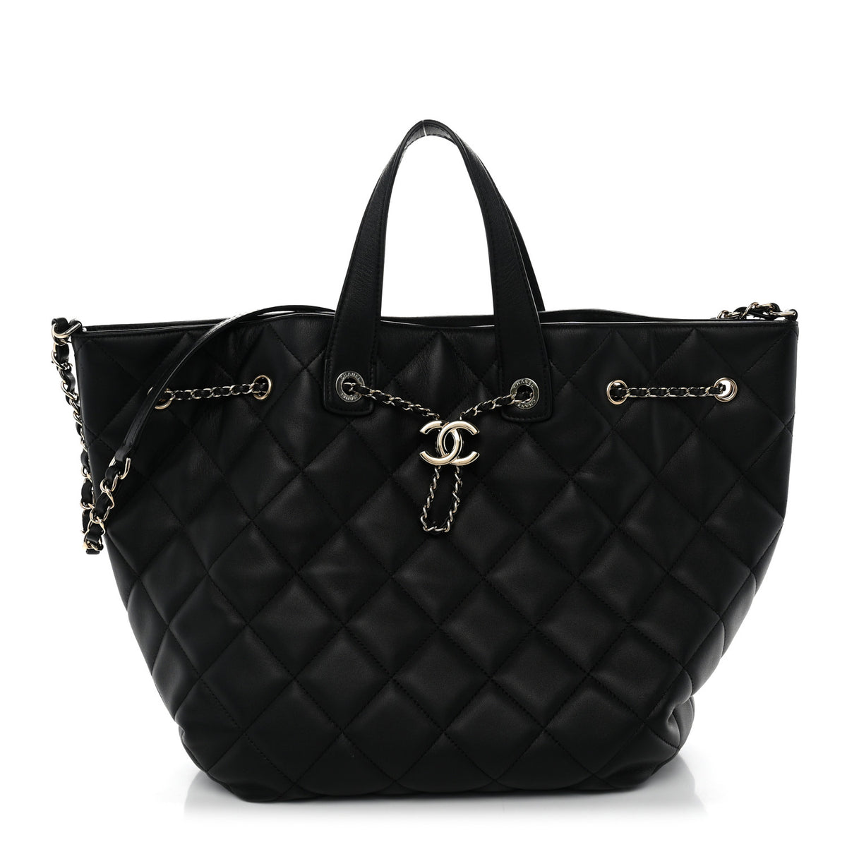 Chanel Lambskin Quilted CC Dweller Drawstring Tote Black 1 of 12