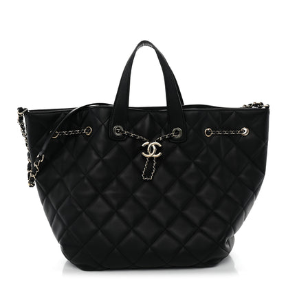 Chanel Lambskin Quilted CC Dweller Drawstring Tote Black 1 of 12
