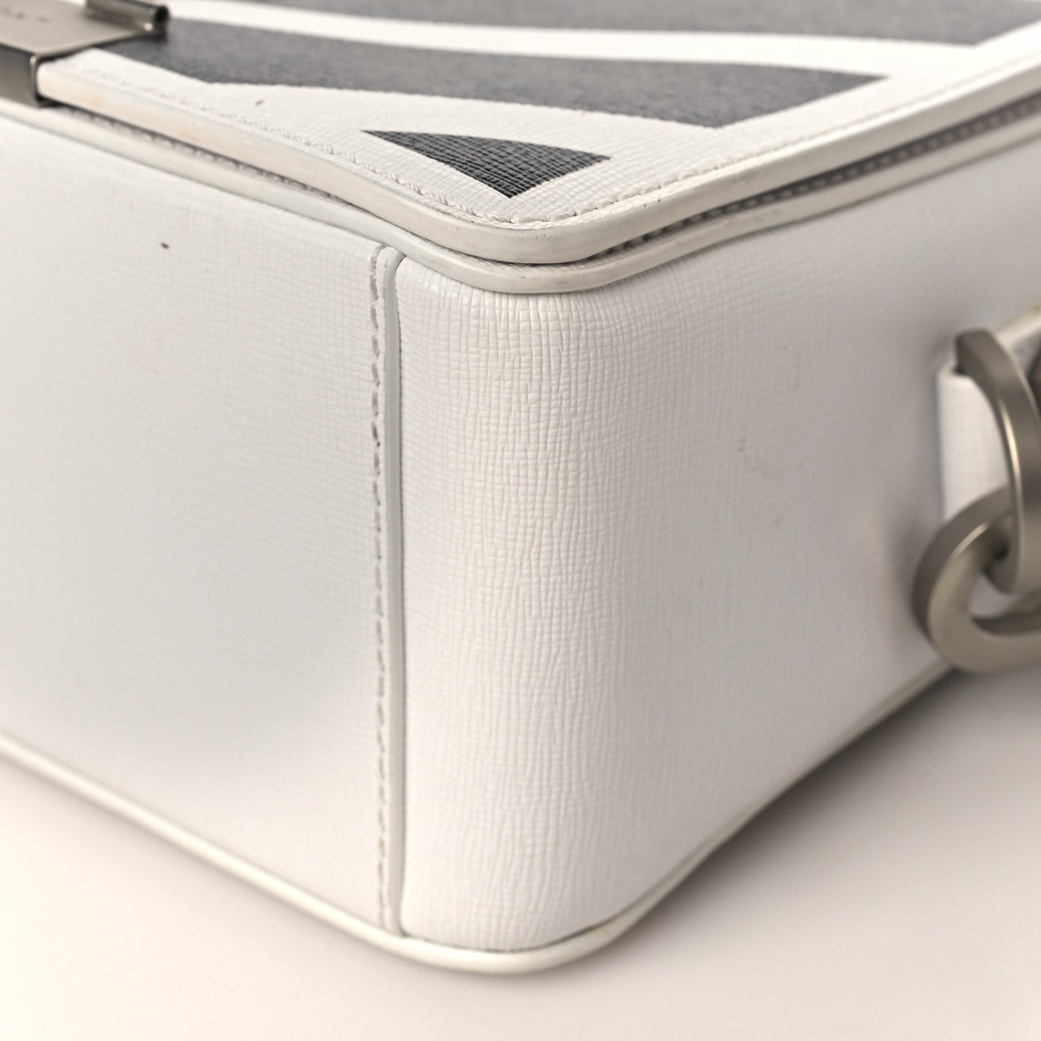 Off-White Saffiano Striped Mini Diag Binder Clip Bag White Black 8 of 10