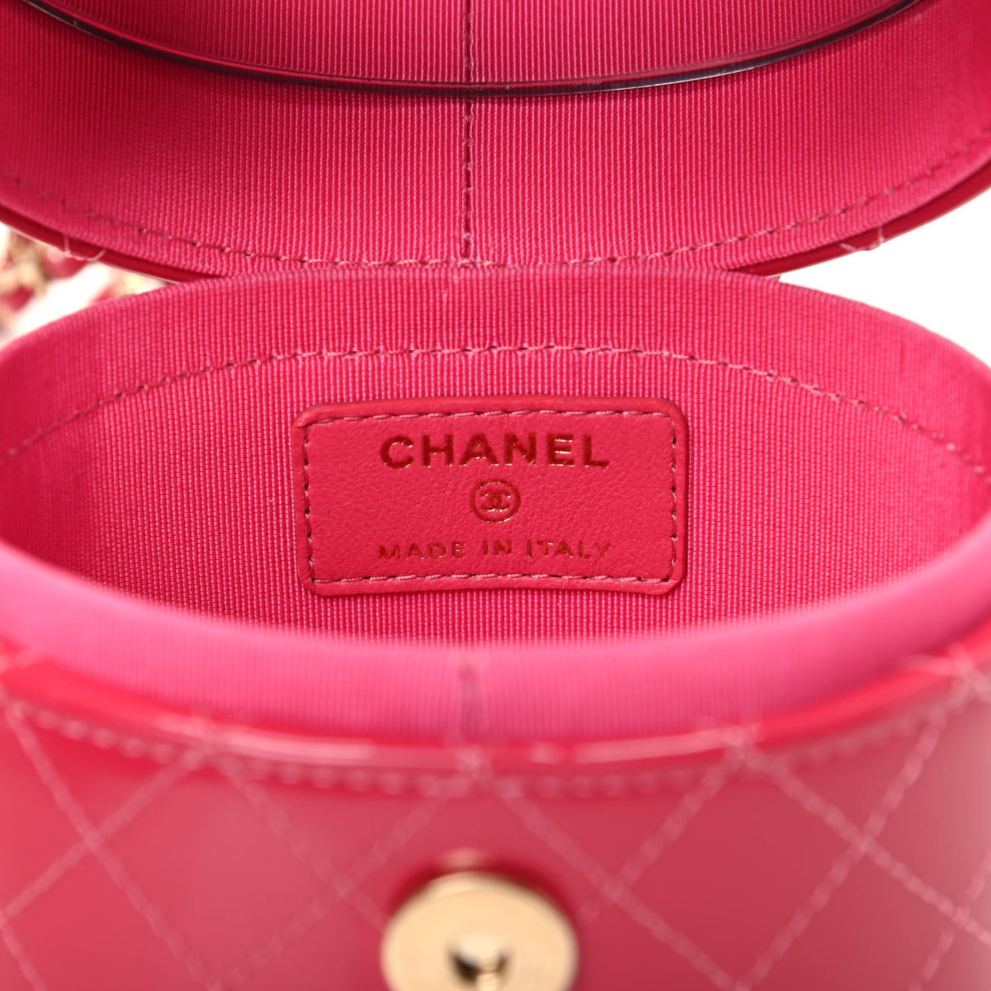 Patent Quilted Small Round Vanity With Chain Pink