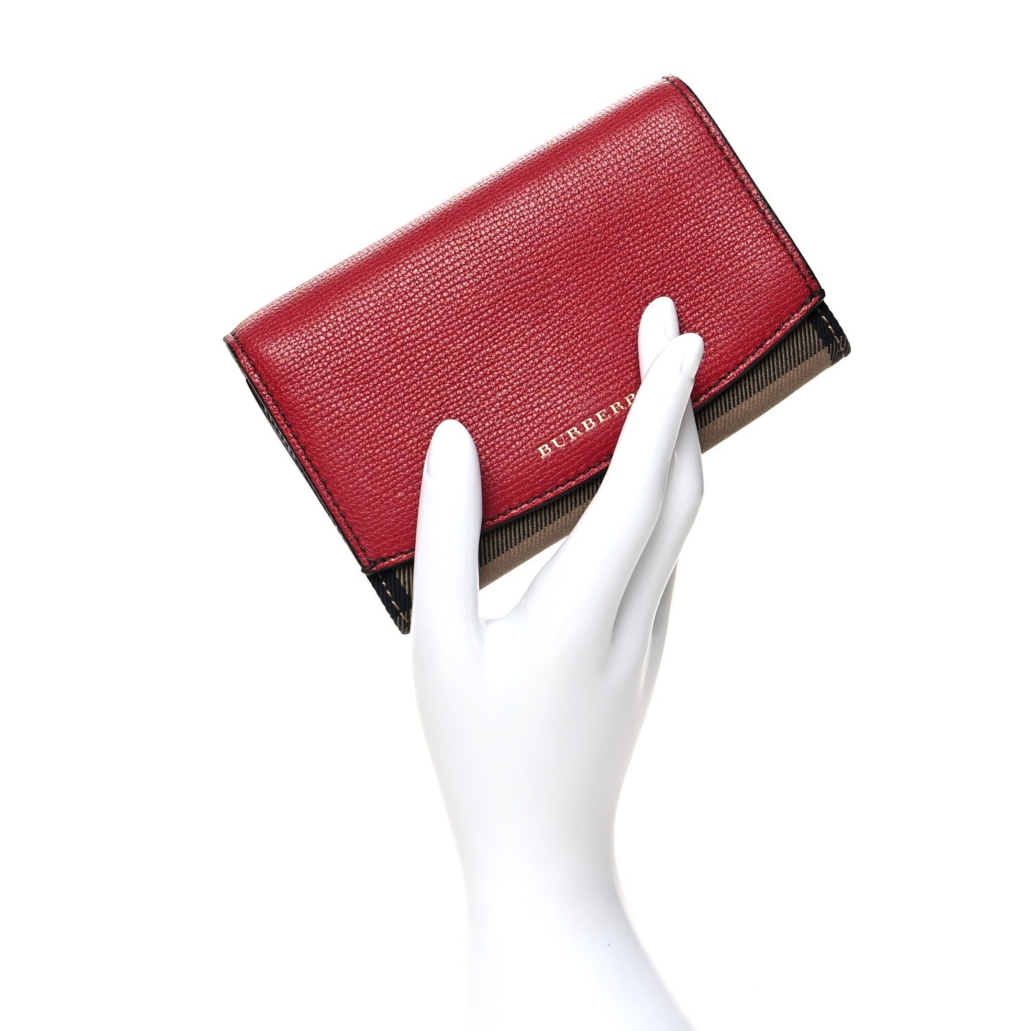 Burberry Grainy Calfskin House Check Wellington Wallet Red 2 of 9