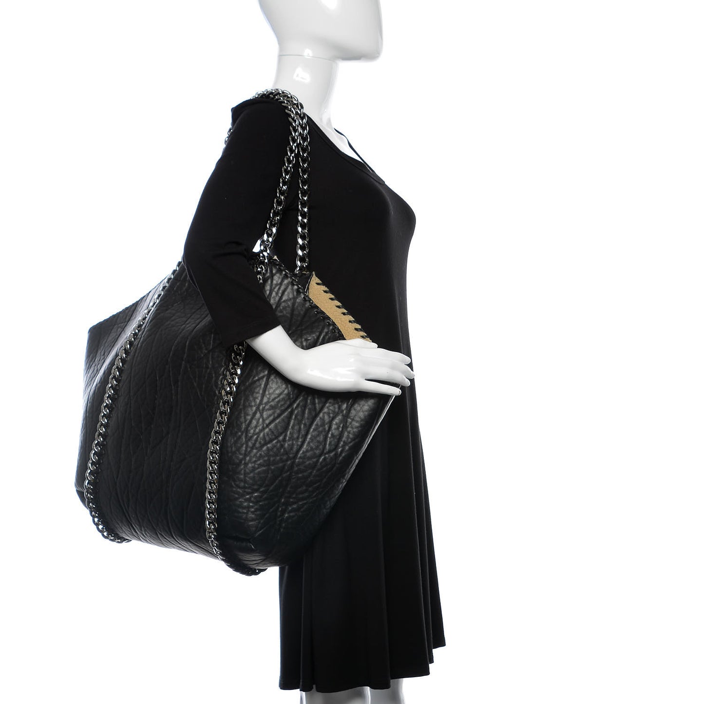 Shaggy Deer Shearling Chain Falabella Tote Black