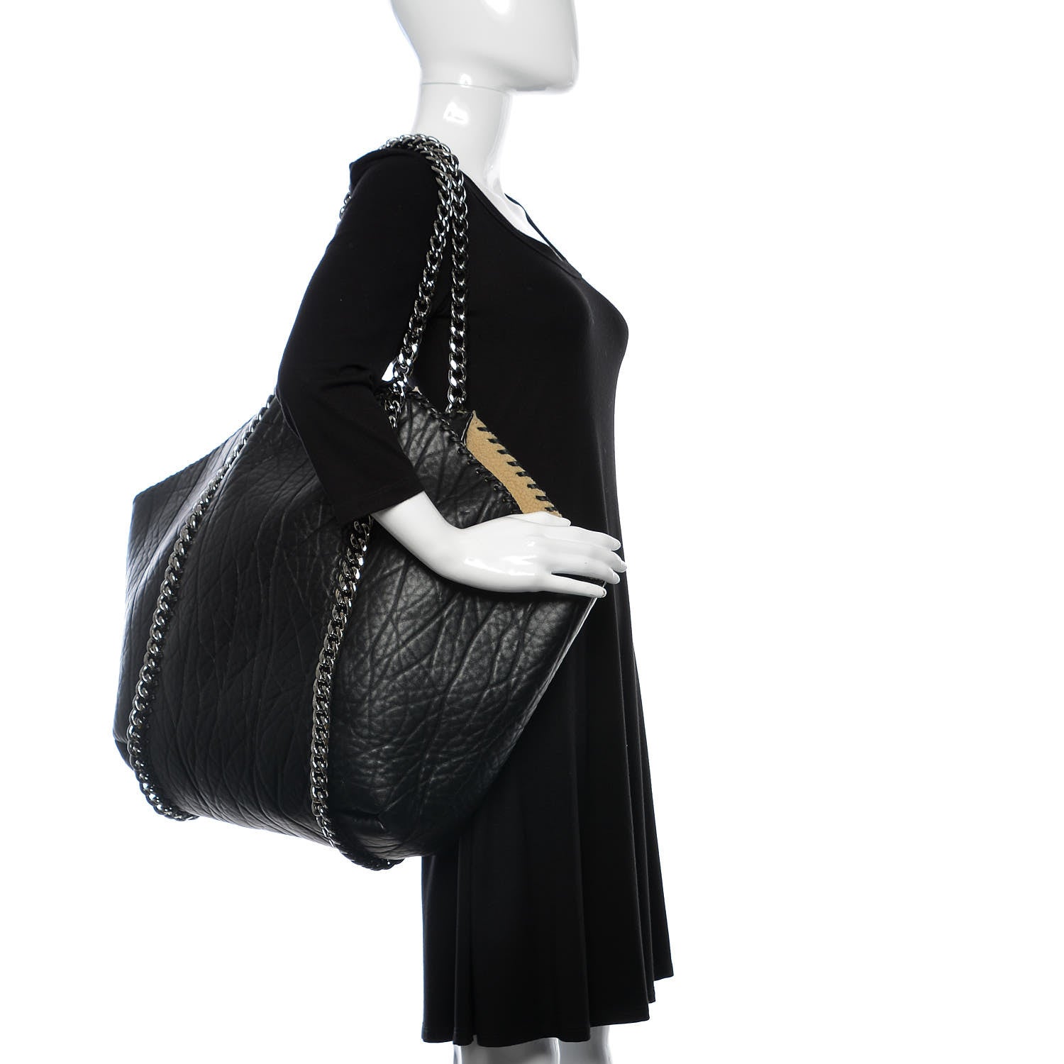 Stella McCartney Shaggy Deer Shearling Chain Falabella Tote Black 2 of 9