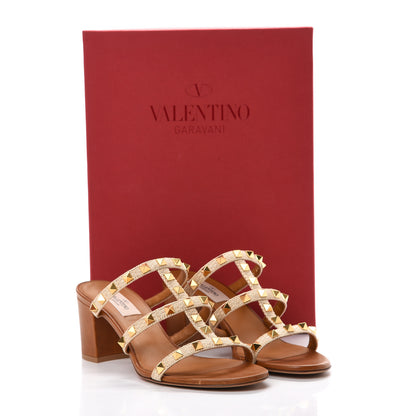 Valentino Garavani Raffia Calfskin Rockstud 60mm Caged Slide Sandals 38 Naturale 9 of 9