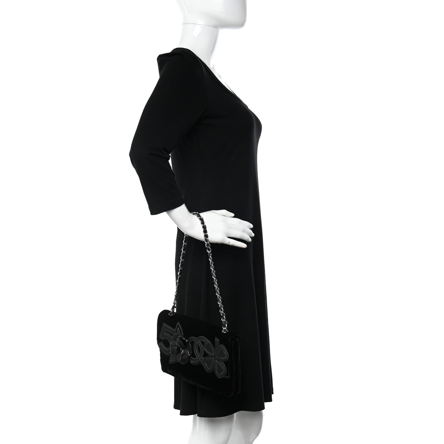Chanel Velvet Lambskin Camellia No. 5 Flap Bag Black 2 of 9