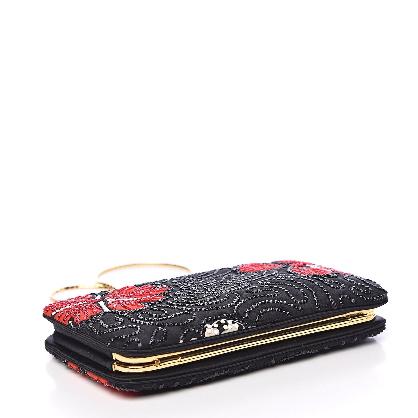 Fabric Crystal Flower Clutch Black