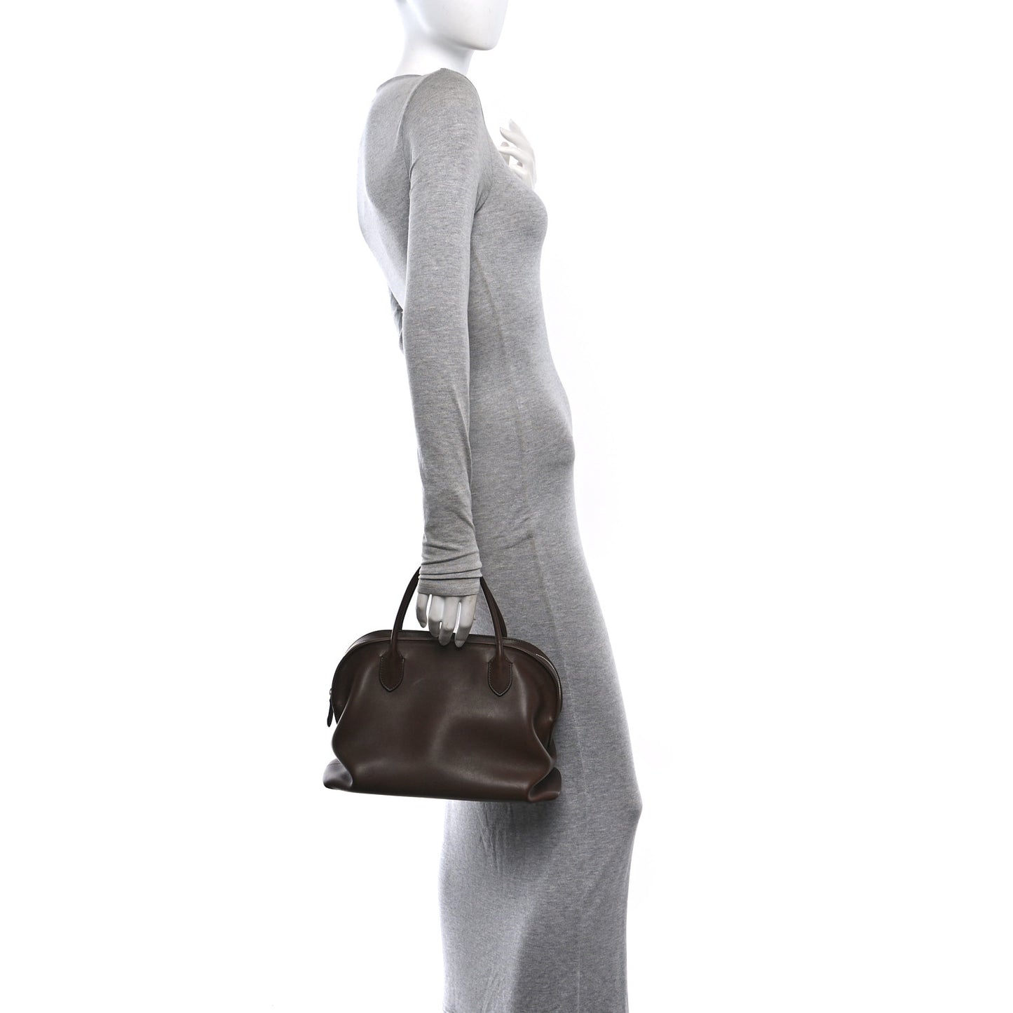 Polished Saddle Calfskin Agnes Bag Deep Brown
