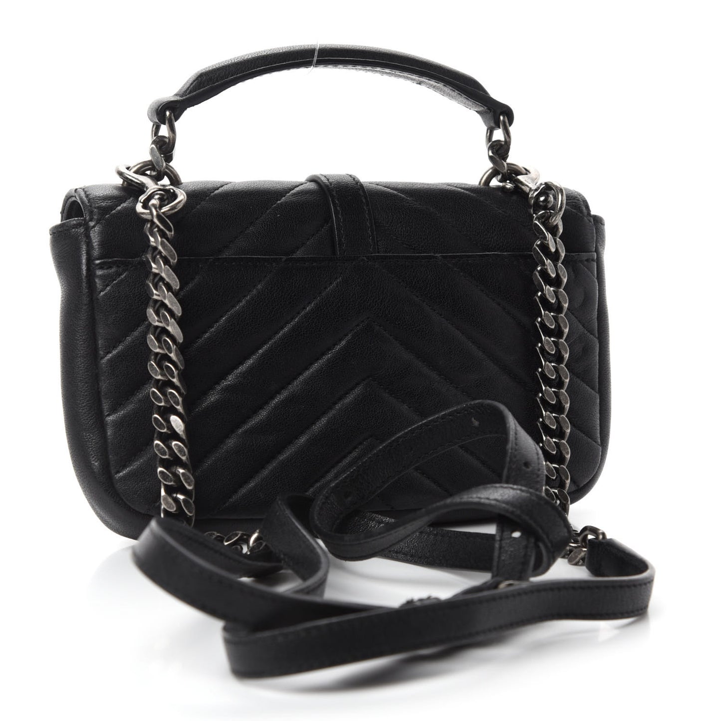 Sheepskin Matelasse Chevron Monogram College Chain Wallet Black