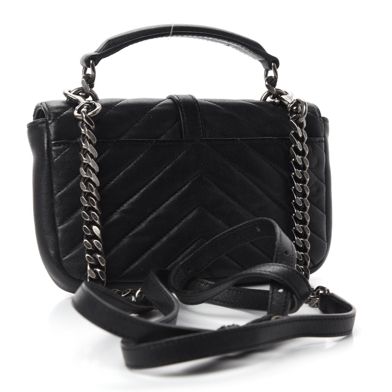 Saint Laurent Sheepskin Matelasse Chevron Monogram College Chain Wallet Black 3 of 9