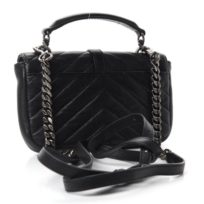 Saint Laurent Sheepskin Matelasse Chevron Monogram College Chain Wallet Black 3 of 9