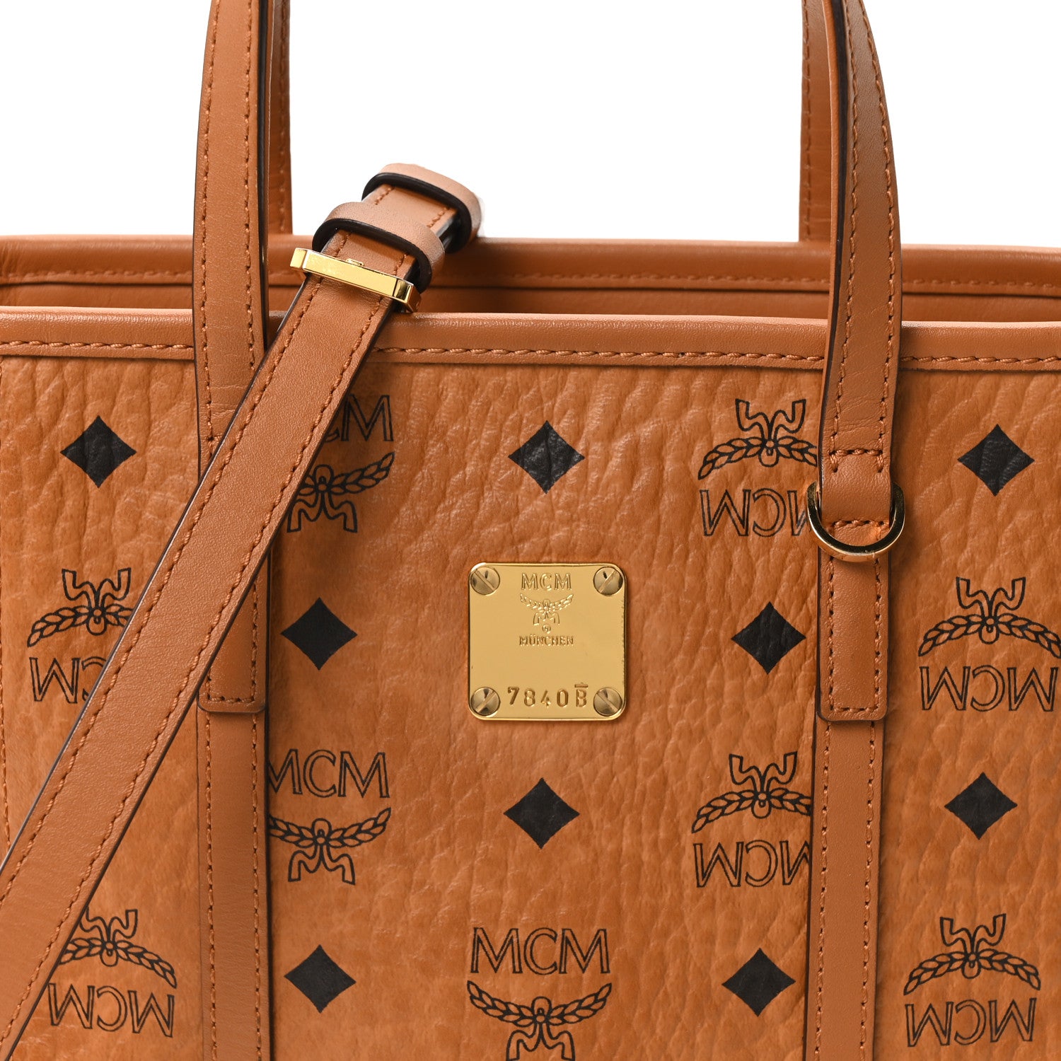 MCM Visetos Mini Toni Shopper Tote Cognac 1818585 – FASHIONPHILE