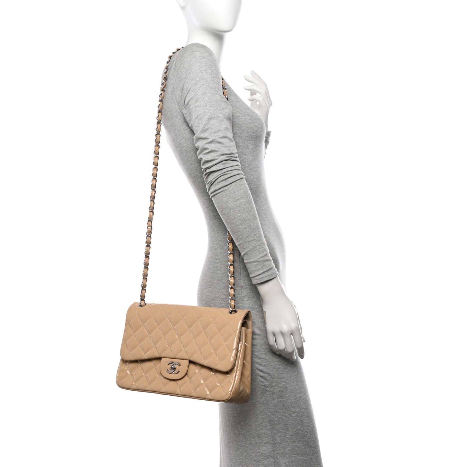 Chanel Patent Quilted Jumbo Double Flap Beige 2 of 13