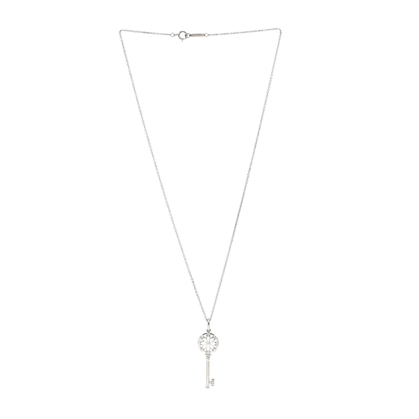 18K White Gold Diamond Floral Key Pendant Necklace